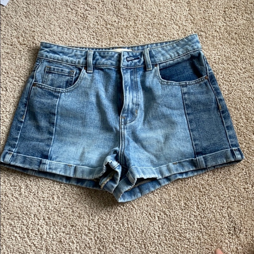 Two toned denim mom shorts